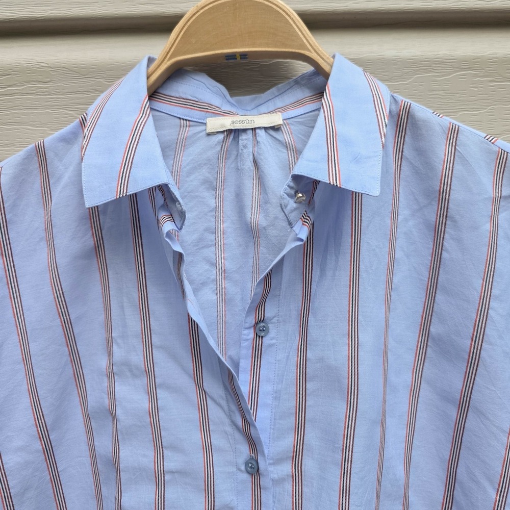 Sessun Botan Blue Stripe Button Up Shirt Womens M Relaxed French Minimalist - Picture 3 of 9